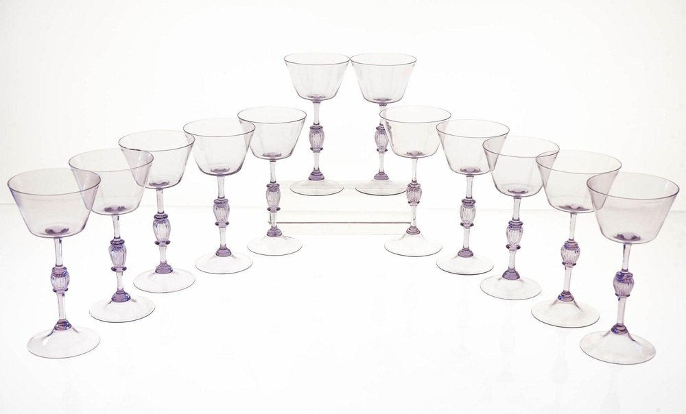 Cyclamen Murano Wine Glass from Cenedese, 1950s, Set of 12