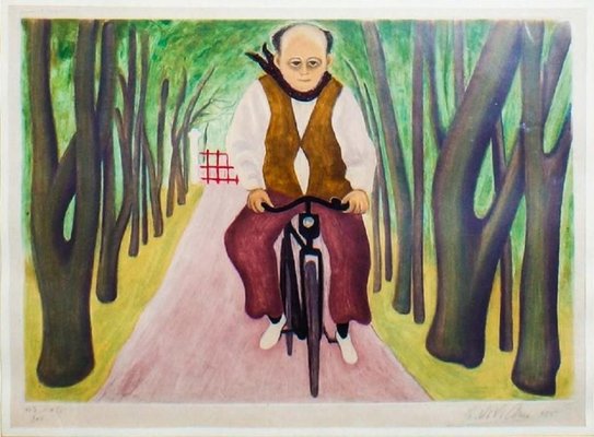 Cyclist - Original Etching by Giuseppe Viviani - 1955 1955-ZCI-756903