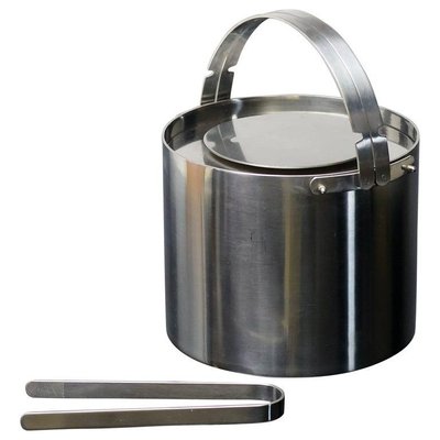 Cylinda Stainless Steel Ice Bucket with Tongs by Arne Jacobsen for Stelton, 1970s, Set of 2-WN-1717400