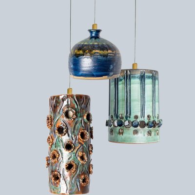 Cylinder Green Turquoise Ceramic Pendant Light, Denmark, 1970-VDW-1756157