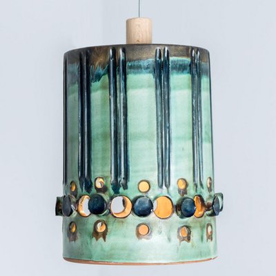 Cylinder Green Turquoise Ceramic Pendant Light, Denmark, 1970-VDW-1756157