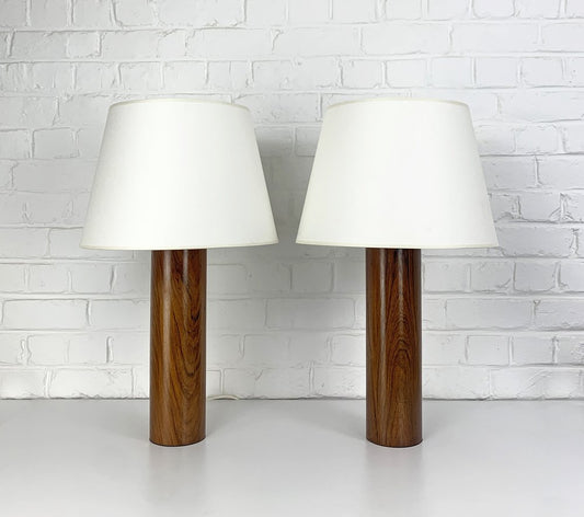 Cylinder Teak Table Lamps by Uno & Östen Kristiansson for Luxus, Sweden, 1960s, Set of 2