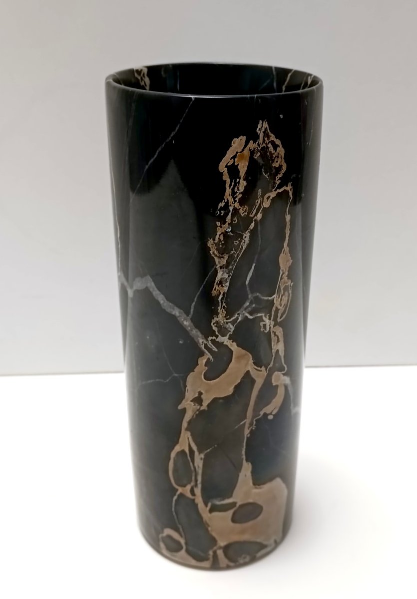 Cylindric Black Portoro Marble Vase in the style of Angelo Mangiarotti, Italy, 1970s