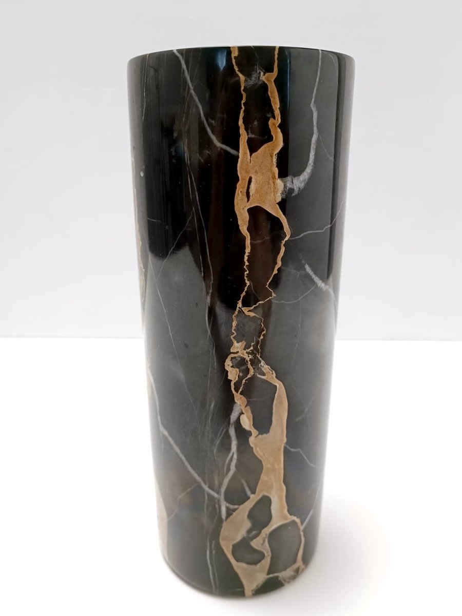 Cylindric Black Portoro Marble Vase in the style of Angelo Mangiarotti, Italy, 1970s