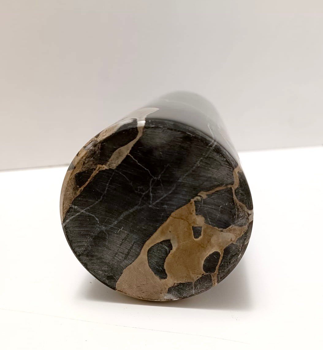 Cylindric Black Portoro Marble Vase in the style of Angelo Mangiarotti, Italy, 1970s