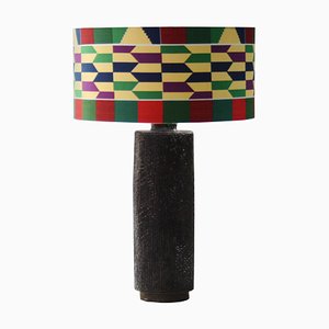 Cylindrical Black Handmade Ceramic Table Lamp by Emilio Rey, France, 1950-UZ-862867