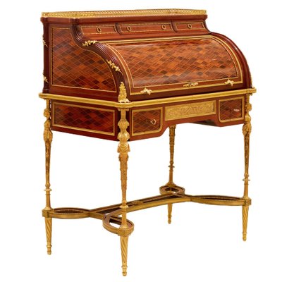 Cylindrical Bureau in Mahogany and Satin Wood with Gilt Bronze from E.Kahn-WMV-1781033