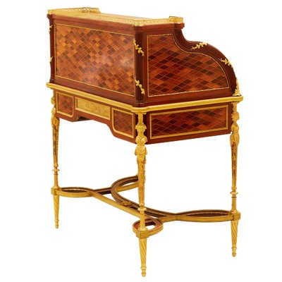 Cylindrical Bureau in Mahogany and Satin Wood with Gilt Bronze from E.Kahn-WMV-1781033