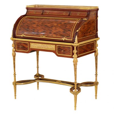 Cylindrical Bureau in Mahogany and Satin Wood with Gilt Bronze from E.Kahn-WMV-1781033