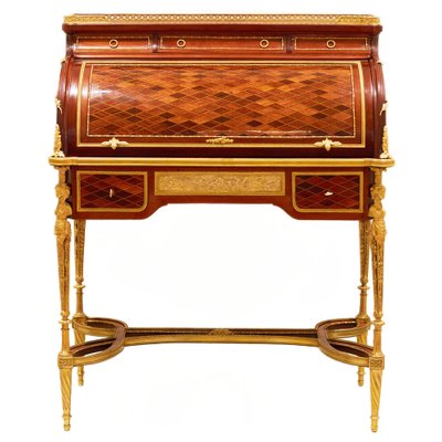 Cylindrical Bureau in Mahogany and Satin Wood with Gilt Bronze from E.Kahn-WMV-1781033