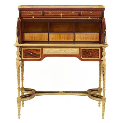 Cylindrical Bureau in Mahogany and Satin Wood with Gilt Bronze from E.Kahn-WMV-1781033