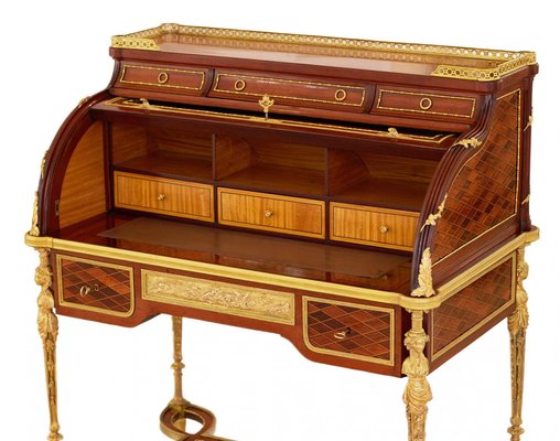 Cylindrical Bureau in Mahogany and Satin Wood with Gilt Bronze from E.Kahn-WMV-1781033