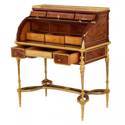 Cylindrical Bureau in Mahogany and Satin Wood with Gilt Bronze from E.Kahn-WMV-1781033