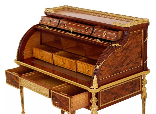 Cylindrical Bureau in Mahogany and Satin Wood with Gilt Bronze from E.Kahn-WMV-1781033