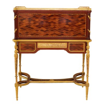 Cylindrical Bureau in Mahogany and Satin Wood with Gilt Bronze from E.Kahn-WMV-1781033