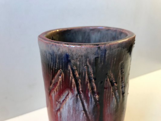 Cylindrical Oxblood and Drip Glaze Ceramic Vase from Helge Bjufstrom, 1960s-LCR-703633