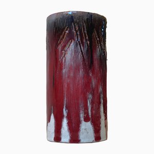 Cylindrical Oxblood and Drip Glaze Ceramic Vase from Helge Bjufstrom, 1960s-LCR-703633