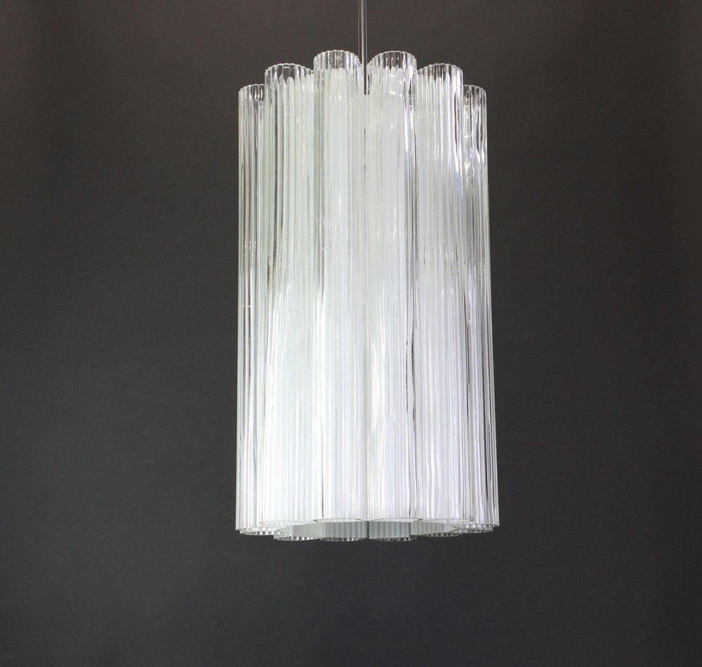 Cylindrical Pendant Fixture with Crystal Glass from Doria, Germany, 1960s