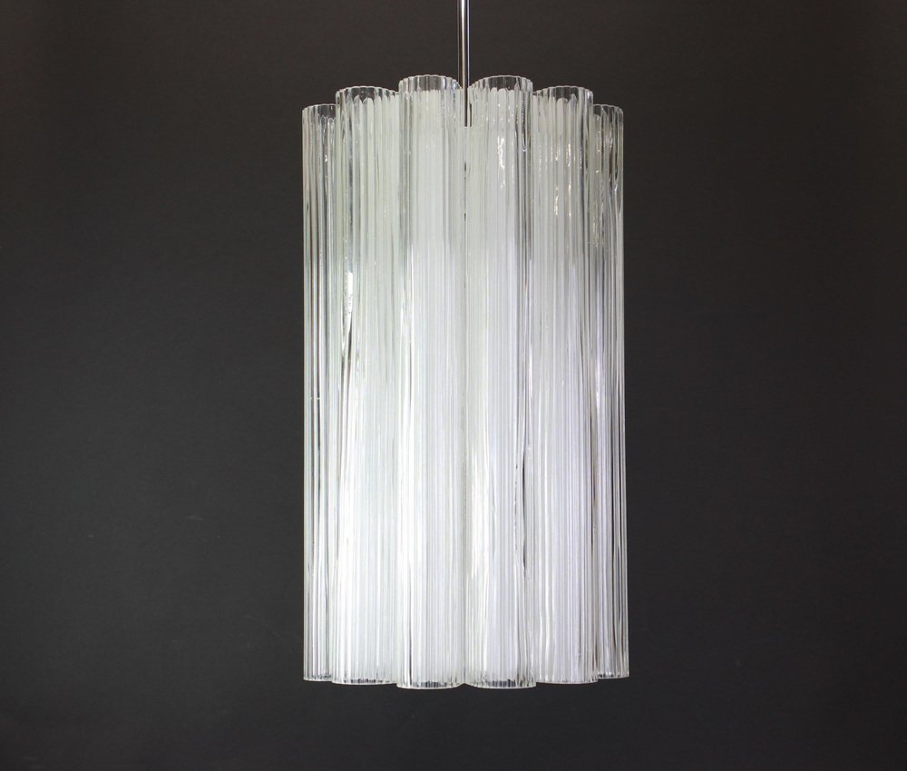 Cylindrical Pendant Fixture with Crystal Glass from Doria, Germany, 1960s