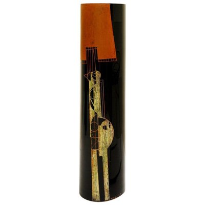 Cylindrical Vase in Black Engraved Glass by A. Riecke, 20th Century-FGA-922775