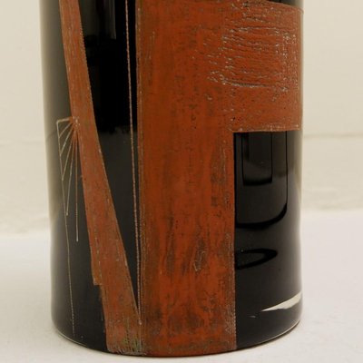 Cylindrical Vase in Black Engraved Glass by A. Riecke, 20th Century-FGA-922780