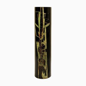 Cylindrical Vase in Black Engraved Glass by A. Riecke, 20th Century-FGA-922778