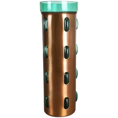 Cylindrical Vase in Green Glass and Copper by Nanny Still for Raak, 1970s-QZ-1053262