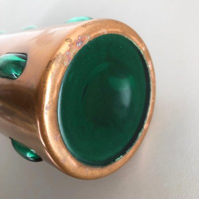 Cylindrical Vase in Green Glass and Copper by Nanny Still for Raak, 1970s-QZ-1053262