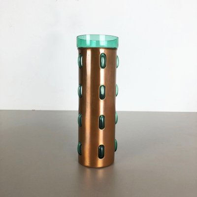 Cylindrical Vase in Green Glass and Copper by Nanny Still for Raak, 1970s-QZ-1053262