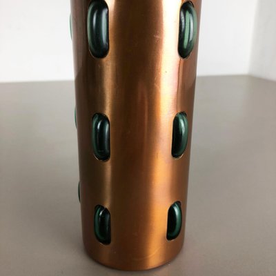 Cylindrical Vase in Green Glass and Copper by Nanny Still for Raak, 1970s-QZ-1053262