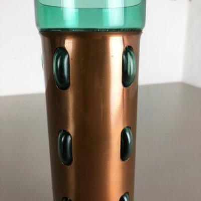 Cylindrical Vase in Green Glass and Copper by Nanny Still for Raak, 1970s-QZ-1053262