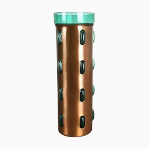 Cylindrical Vase in Green Glass and Copper by Nanny Still for Raak, 1970s-QZ-1053262