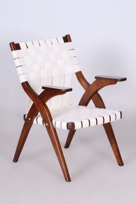 Czech Art Deco Armchair in Oak and Cotton attributed to Jan Vaněk, 1940s-WHY-1816816