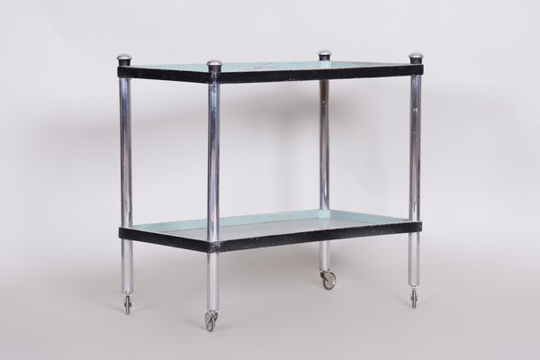 Czech Bauhaus Beech & Chrome-Plated Steel Trolley attributed to Vichr a Spol, Czech, 1930s-WHY-1768389