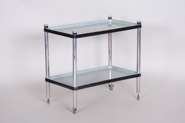 Czech Bauhaus Beech & Chrome-Plated Steel Trolley attributed to Vichr a Spol, Czech, 1930s-WHY-1768389