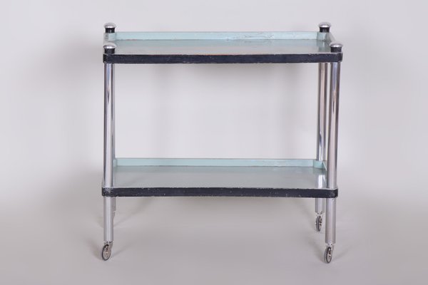 Czech Bauhaus Beech & Chrome-Plated Steel Trolley attributed to Vichr a Spol, Czech, 1930s-WHY-1768389