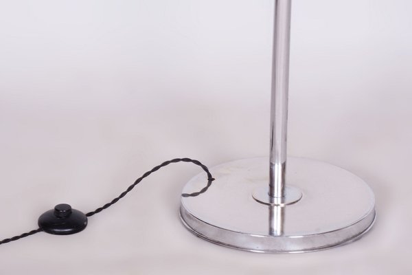 Czech Bauhaus Floor Lamp in Chrom-Plated Steel with Textile Lamp Shade, 1920s-WHY-1722682