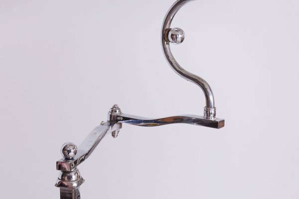 Czech Bauhaus Floor Lamp in Chrom-Plated Steel with Textile Lamp Shade, 1920s-WHY-1722682