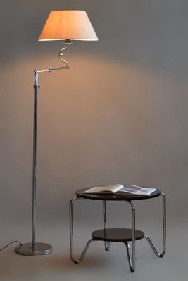 Czech Bauhaus Floor Lamp in Chrom-Plated Steel with Textile Lamp Shade, 1920s-WHY-1722682