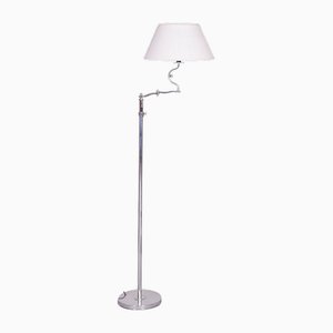 Czech Bauhaus Floor Lamp in Chrom-Plated Steel with Textile Lamp Shade, 1920s-WHY-1722682