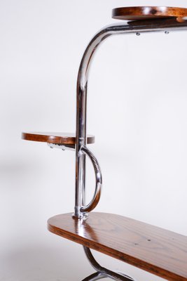 Czech Bauhaus Lacquered Oak & Chrome Flower Stand, 1930s-WHY-992428