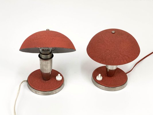 Czech Bauhaus Red Metal & Aluminium Table Lamps, 1930s, Set of 2-JDR-1125989