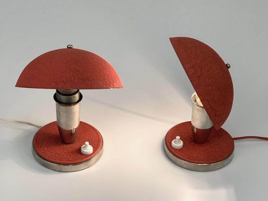 Czech Bauhaus Red Metal & Aluminium Table Lamps, 1930s, Set of 2-JDR-1125989