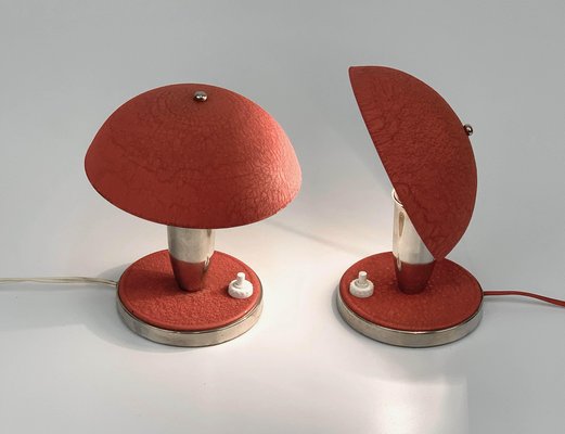 Czech Bauhaus Red Metal & Aluminium Table Lamps, 1930s, Set of 2-JDR-1125989