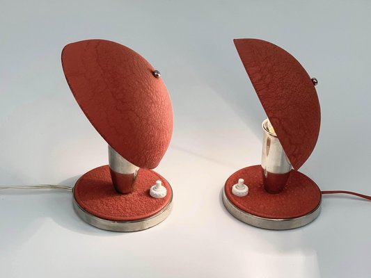 Czech Bauhaus Red Metal & Aluminium Table Lamps, 1930s, Set of 2-JDR-1125989