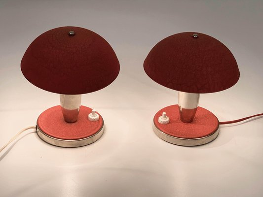 Czech Bauhaus Red Metal & Aluminium Table Lamps, 1930s, Set of 2-JDR-1125989