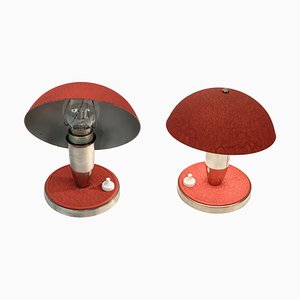 Czech Bauhaus Red Metal & Aluminium Table Lamps, 1930s, Set of 2-JDR-1125989