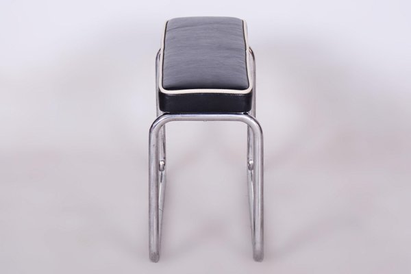 Czech Bauhaus Stool in Italian Leather & Chrome, 1930s-WHY-1734487