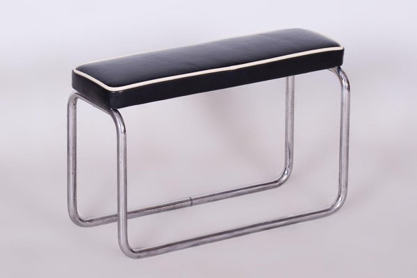 Czech Bauhaus Stool in Italian Leather & Chrome, 1930s-WHY-1734487