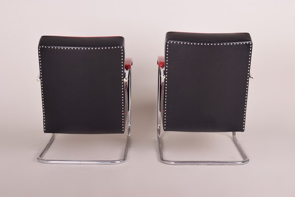 Czech Black Leather and Tubular Steel Cantilever Armchairs from Mücke Melder, 1930s, Set of 2-WHY-1767404